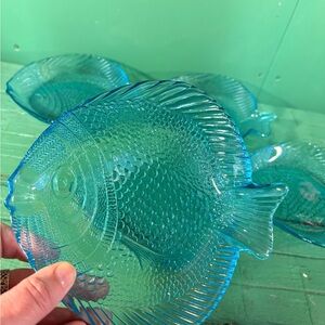 Vintage Arcoroc Blue Glass Fish Plates Poisson Plate Collectable